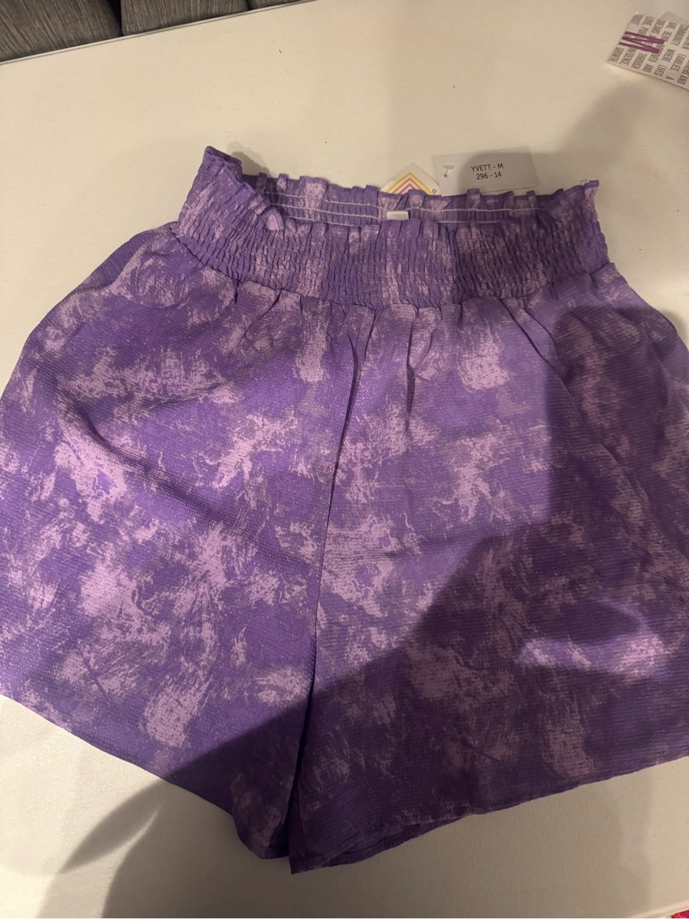 Women's Lularoe Yvett Purple Tie-Dye Smocked Waist Shorts
